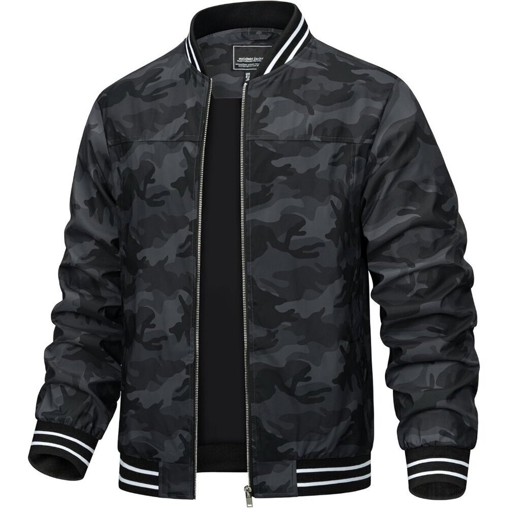 🆕Men's C Black Bomber Lightweight Casual Spring Fall Windbreaker Zip Up Jacket